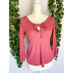 Altar'd State Pink Long Sleeve Top With bow Chest Tie Women's size Medium